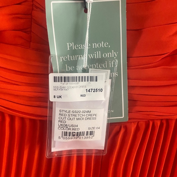 NWT Self-Portrait Red Stretch Crepe Halter Cut Out Midi Dress Size 04 - Picture 9 of 13